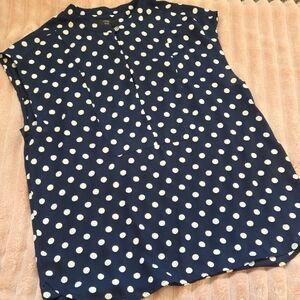 J. Crew Elegant Navy Polka Dot Blouse With Keyhole Front